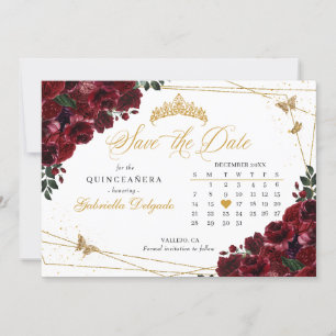 Invitation Bourgogne & Or Quinceañera Enregistrer La Date