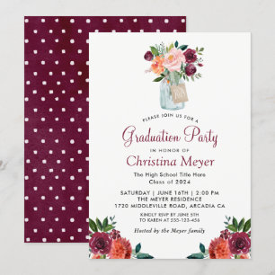 Invitation Bourgogne Orange Floral Mason Jar