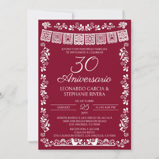 Invitation Bourgogne Papel Picado 30e Anniversaire