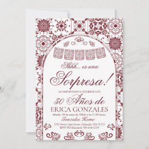 Invitation Bourgogne Papel Picado Surprise 50e Anniversaire