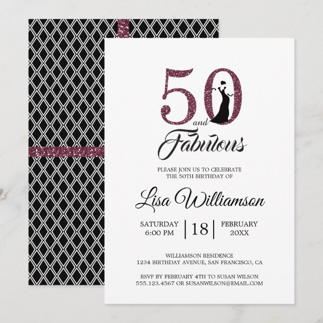Invitation Bourgogne Parties scintillant 50 Fabuleuse fête du (Devant / Derrière)