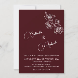 Invitation Bourgogne profond floral blanc Mariage décontrac