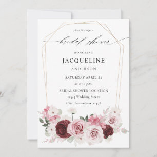 Invitation Bourgogne & Rose Blush Floral Ele 6 Enterrement de