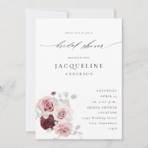 Invitation Bourgogne & Rose Floral 6 Ele Fête de Mariage B