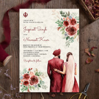 Bourgogne Rose Floral Indien Punjabi Sikh Mariage