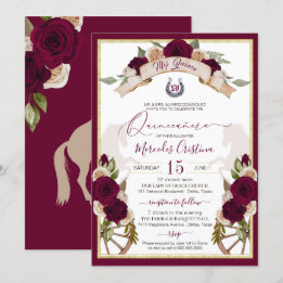 Invitation Bourgogne Rose Floral Ouest Charro Quinceanera