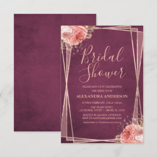 Invitation Bourgogne Rose Gold Fête des mariées Florale