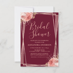 Invitation Bourgogne Rose Gold Floral Elegance Fête des marié