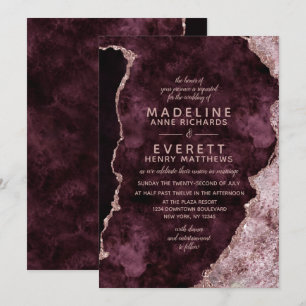 Invitation Bourgogne & Rose Gold Marblé Agate Mariage