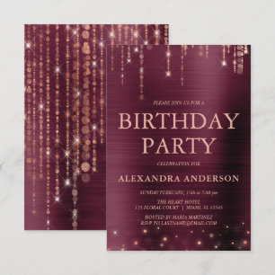 Invitation Bourgogne Rose Gold N'importe quel âge fête d'anni