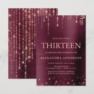 Invitation Bourgogne Rose Gold Treize fête d'anniversaire