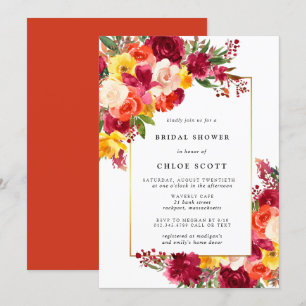 Invitation Bourgogne rose orange jaune Fête des mariées flora