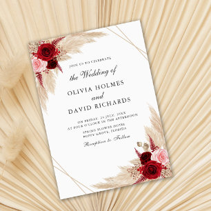 Invitation Bourgogne Roses et Pampas Grass
