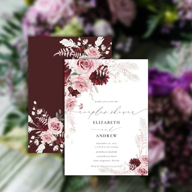 Invitation Bourgogne Roses Roses Roses Roses Florales Couples (Créateur téléchargé)