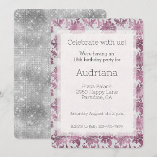 Invitation Bourgogne Rouge Argent Floral Anniversaire