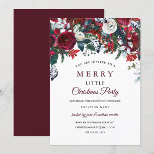 Invitation Bourgogne Rouge Blanc Floral Noël Fête