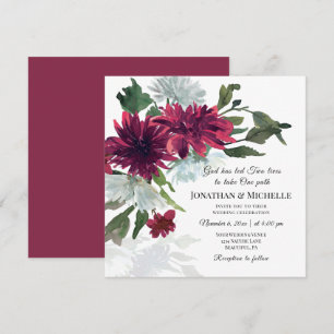 Invitation Bourgogne Rouge Dusty Bleu Floral Mariage chrétien