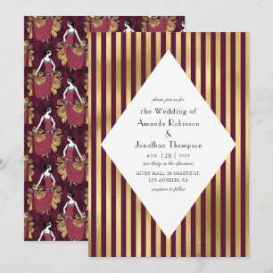 Invitation Bourgogne Rouge et or Paris Art Déco Mariage