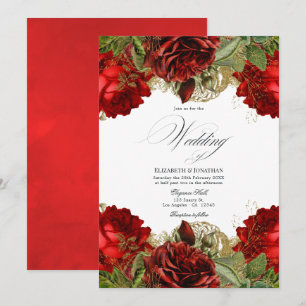 Invitation Bourgogne rouge et or Vintage Shabby Mariage Rose