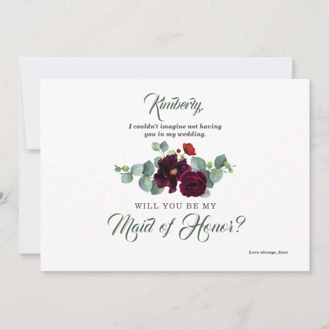 Invitation Bourgogne Rouge Floral Eucalyptus Bridesmaid Propo (Devant)