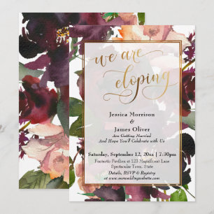 Invitation Bourgogne Rouge Floral & Or Elégant Nous sommes El