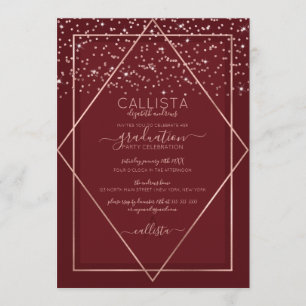Invitation Bourgogne Rouge Rose Or Confetti Bordure Graduatio