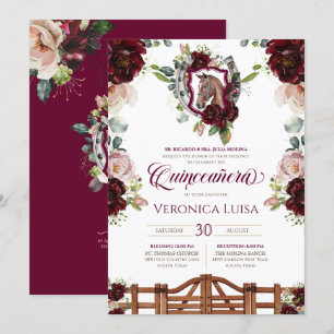 Invitation Bourgogne Rouge Roses Cheval Crest Rustique Quince