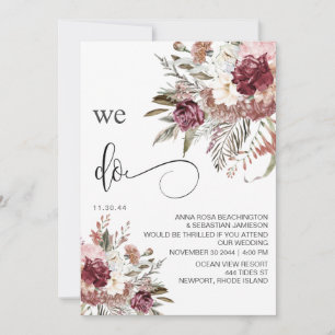 Invitation *~* Bourgogne RSVP QR AR15 MARIAGE Rose floral