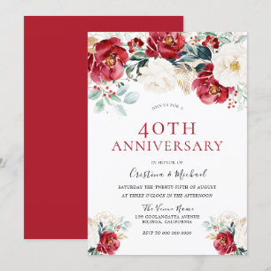 Invitation Bourgogne Rubis Rouge Blanc 40e Anniversaire de Ma