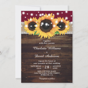 Invitation Bourgogne Rustique Burlap et Mariage de tournesol 