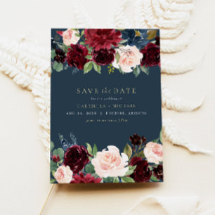 Invitation Bourgogne rustique et floral de la marine Sauvez l