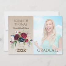 Bourgogne Rustique Fleurs Burlap Photo Graduation