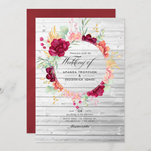 Invitation Bourgogne rustique - Marsala et Blush Floral Maria