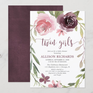Invitation Bourgogne rustique rougissent baby shower jumeau