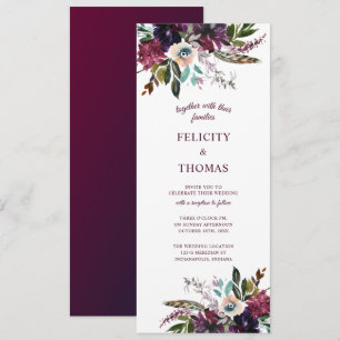Invitation Bourgogne Splendor Boho Florals Mariage blanc