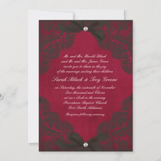 Invitation Bourgogne Vintage et dentelle noire (Devant)