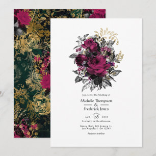 Invitation Bourgogne Vintage - Mariage Floral Marsala et Or