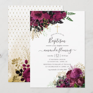 Invitation Bourgogne vintage - Marsala et Baptême d'or