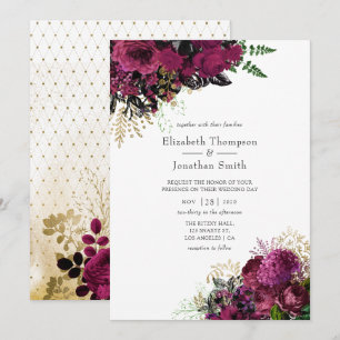 Invitation Bourgogne vintage - Marsala et Mariage d'or