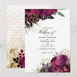Invitation Bourgogne vintage - Marsala et Mariage d'or