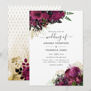 Invitation Bourgogne vintage - Marsala et Mariage d'or