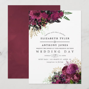 Invitation Bourgogne vintage - Marsala et Mariage Floral d'or