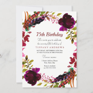 Invitation Bourgogne Violet Floral 75e anniversaire Invitatio