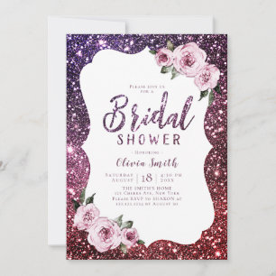 Invitation Bourgogne violet paillettes floral baby shower de