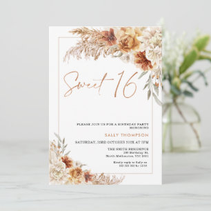 Invitation Bourré Orange Boho Pampas Grass 16e anniversaire