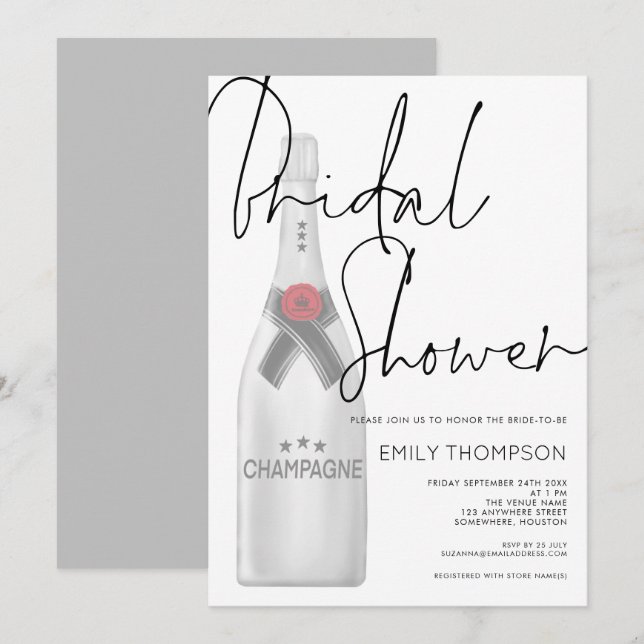 Invitation Bouteille de Champagne Fête des mariées de script  (Devant / Derrière)