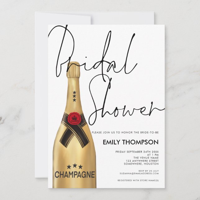 Invitation Bouteille de Champagne Script Fête des mariées d'o (Devant)
