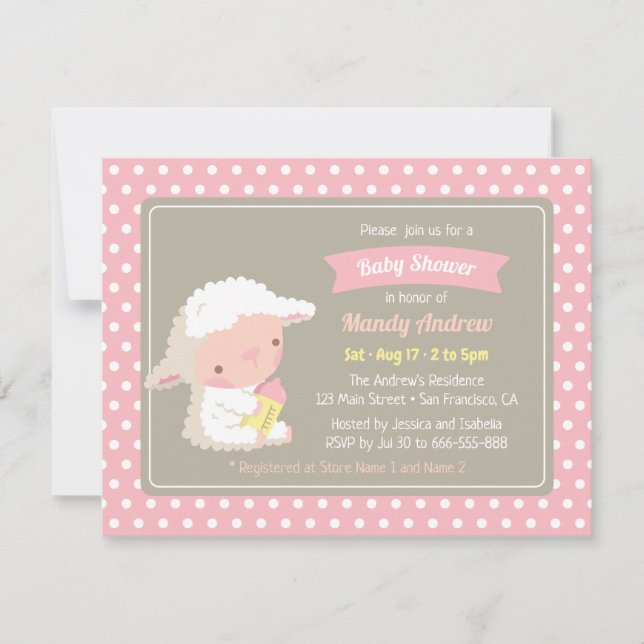 Invitation Bouteille de lait d'agneau mûr Baby shower rose (Devant)