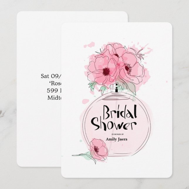 Invitation Bouteille de parfum de douches nuptiales avec des  (Devant / Derrière)