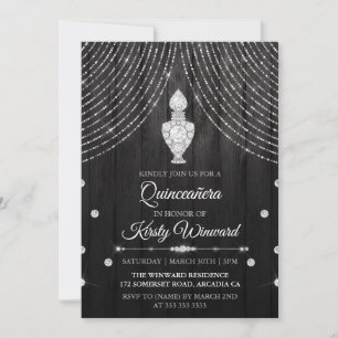Invitation Bouteille de parfum Diamant Noir Argent Quinceaner